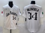 Cheap Men's Los Angeles Dodgers #34 Fernando Valenzuela White Mexico 2025 LA Gothic Style With Fernando Patch Vapor Premier Limited Stitched Baseball Jersey
