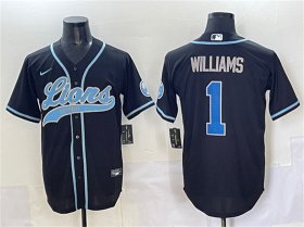 Men\'s Detroit Lions #1 Jameson Williams Black Stitched Baseball Jersey Cheap Wholesale