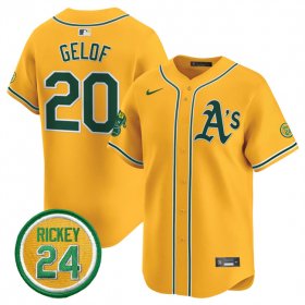 Men\'s Oakland Athletics #20 Zack Gelof Yellow 2024 Limited With Rickey Henderson Patch Stitched Jersey Cheap