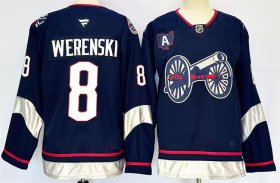 Cheap Men\'s Columbus Blue Jackets #8 Zach Werenski Navy 2024-25 With A Patch Stitched Hockey Jersey