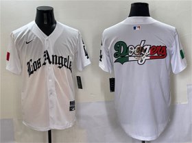 Cheap Men\'s Los Angeles Dodgers Team Big Logo White Mexico 2025 LA Gothic Style With Fernando Patch Vapor Premier Limited Stitched Baseball Jersey