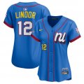 Cheap Women's National League #12 Francisco Lindor Blue 2025 All-Star Edition Limited Stitched Baseball Jersey(Run Small)