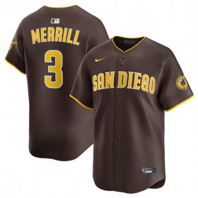 Men\'s San Diego Padres #3 Jackson Merrill Brown 2024 Away Limited Stitched Baseball Jersey Cheap