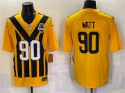 Men's Pittsburgh Steelers #90 T.J. Watt Gold 1933 Throwback Alternate Football Stitched Game Jersey Cheap Wholesale