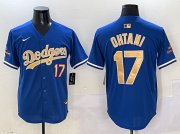 Cheap Men's Los Angeles Dodgers #17 Shohei Ohtani Royal 2025 Gold Collection Limited Stitched Baseball Jersey