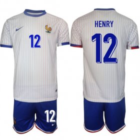 Cheap Men\'s France #12 Henry White 2024-25 Away Soccer Jersey Suit