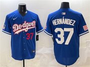 Cheap Men's Los Angeles Dodgers #37 Teoscar Hernandez Royal With American Flag Patch Limited Stitched Baseball Jersey