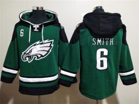 Wholesale Men\'s Philadelphia Eagles #6 DeVonta Smith Green Lace-Up Pullover Hoodie