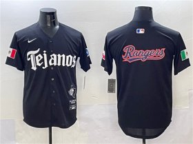 Cheap Men\'s Texas Rangers Team Big Logo Black Mexico 2025 Vapor Premier Limited Stitched Baseball Jersey