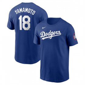 Cheap Men\'s Los Angeles Dodgers #18 Yoshinobu Yamamoto Royal 2025 Tokyo Series Name & Number T-Shirt