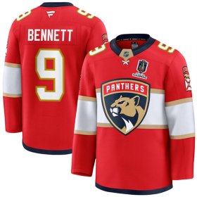 Men\'s Florida Panthers #9 Sam Bennett Red Home 2025 Stanley Cup Champions Patch Stitched Hockey Jersey