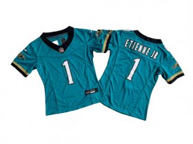 Cheap Women\'s Jacksonville Jaguars #1 Travis Etienne JR Teal 2024 F.U.S.E. Prowler Throwback Vapor Limited Football Stitched Jersey(Run Small)