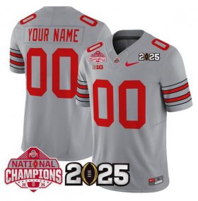 Men\'s Ohio State Buckeyes Active Player Custom Gray 2025 CFP Final With National Champions Patch F.U.S.E. Vapor Limited Stitched Jersey Cheap Wholesale