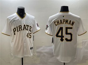 Men\'s Pittsburgh Pirates #45 Aroldis Chapman White Home Limited Stitched Baseball Jersey Cheap