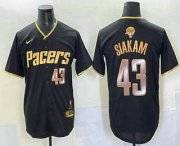 Cheap Men's Indiana Pacers #43 Pascal Siakam Black Gold 2025 Finals Vapor Stitched Baseball Jersey