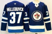 Cheap Men's Winnipeg Jets #37 Connor Hellebuyck Connor Hellebuyck Navy 2024-25 Home Stitched Hockey Jersey