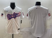 Cheap Men's Los Angeles Dodgers Blank White With American Flag Patch Limited Stitched Baseball Jersey