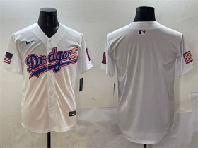 Cheap Men\'s Los Angeles Dodgers Blank White With American Flag Patch Limited Stitched Baseball Jersey