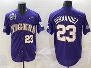 Cheap Men's LSU Tigers #23 Luis Hernandez Purple 2025 World Series & SEC Patch Stitched Baseball Jersey