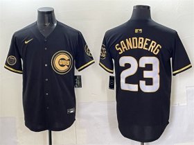 Men\'s Chicago Cubs #23 Ryne Sandberg Black Gold \'Ryne Sandberg Tribute\' Vapor Limited V2 Stitched Baseball Jersey