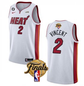 Wholesale Cheap Men\'s Miami Heat #2 Gabe Vincent White 2023 Finals Association Edition With NO.6 Patch Stitched Basketball Jersey