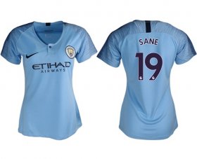 Wholesale Cheap Women\'s Manchester City #19 Sane Home Soccer Club Jersey