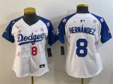 Cheap Women's Los Angeles Dodgers #8 Enrique Hernandez White Royal 2025 Tokyo Series Limited Stitched Baseball Jersey(Run Small)