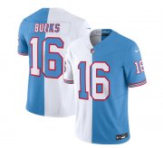 Wholesale Cheap Men's Tennessee Titans #16 Treylon Burks White Blue 2023 F.U.S.E. Split Vapor Limited Throwback Football Stitched Jersey