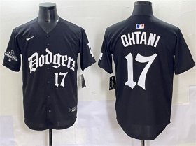 Men\'s Los Angeles Dodgers #17 Shohei Ohtani Black 2025 LA Gothic Style With 2024 World Series Champions Patch Vapor Premier Limited Stitched Baseball Jersey
