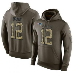 Wholesale Cheap NFL Men\'s Nike New England Patriots #12 Tom Brady Stitched Green Olive Salute To Service KO Performance Hoodie