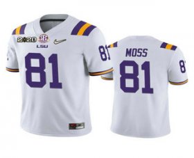 Wholesale Cheap Men\'s LSU Tigers #81 Thaddeus Moss White 2020 National Championship Game Jersey