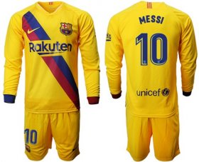 Wholesale Cheap Barcelona #10 Messi Away Long Sleeves Soccer Club Jersey