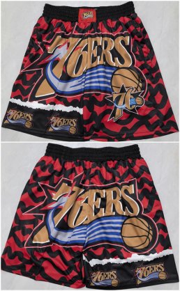 Cheap Men\'s Philadelphia 76ers Black Red Shorts (Run Small)