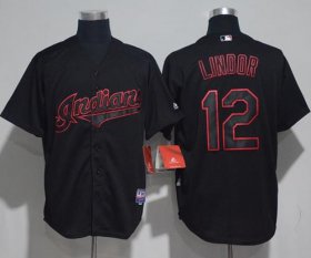 Wholesale Cheap Indians #12 Francisco Lindor Black Strip Stitched MLB Jersey