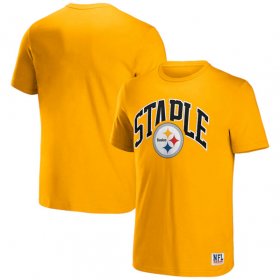 Wholesale Cheap Men\'s Pittsburgh Steelers x Staple Gold Logo Lockup T-Shirt