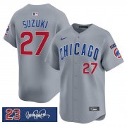 Men's Chicago Cubs #27 Seiya Suzuki Gray 'Ryne Sandberg Tribute' Vapor Limited V3 Stitched Baseball Jersey Cheap Wholesale