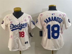 Cheap Women\'s Los Angeles Dodgers #18 Yoshinobu Yamamoto Cream 2025 Tokyo Series Limited Stitched Baseball Jersey(Run Small)