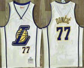Cheap Men\'s Los Angeles Lakers #77 Luka Doncic Cream Throwback Swingman Jersey