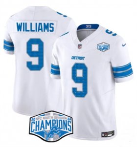 Men\'s Detroit Lions #9 Jameson Williams White 2024 NFC North Champions F.U.S.E. Vapor Limited Stitched Jersey