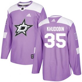Cheap Adidas Stars #35 Anton Khudobin Purple Authentic Fights Cancer Stitched NHL Jersey