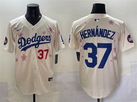 Men\'s Los Angeles Dodgers #37 Teoscar Hernandez Cream 2025 Tokyo Series Limited Stitched Baseball Jersey