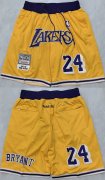 Cheap Men's Los Angeles Lakers #24 Kobe Bryant Yellow Shorts (Run Small)