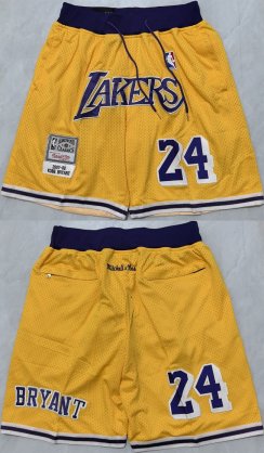 Cheap Men\'s Los Angeles Lakers #24 Kobe Bryant Yellow Shorts (Run Small)