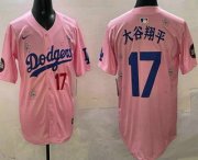 Men's Los Angeles Dodgers #17 Shohei Ohtani Pink Japanese 2025 Tokyo Series Limited Jersey Cheap