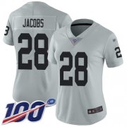 Wholesale Cheap Nike Raiders #28 Josh Jacobs Silver Women's Stitched NFL Limited Inverted Legend 100th Season Jersey