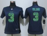 Wholesale Cheap Nike Seahawks #3 Russell Wilson Steel Blue Team Color Women's Stitched NFL Elite Strobe Jersey