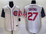 Cheap Men's Chicago Cubs #27 Seiya Suzuki White 2025 Independence Day Vapor Premier Limited Stitched Baseball Jersey