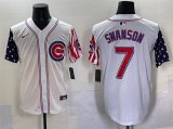 Cheap Men's Chicago Cubs #7 Dansby Swanson White 2025 Independence Day Vapor Premier Limited Stitched Baseball Jersey
