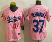 Cheap Women's Los Angeles Dodgers #37 Teoscar Hernandez Pink 2025 Tokyo Series Limited Stitched Jersey