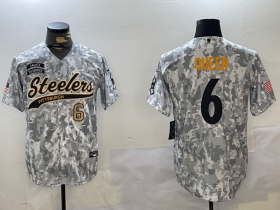 Cheap Men\'s Pittsburgh Steelers #6 Patrick Queen Arctic Camo 2024 Salute to Service Stitched Baseball Jerseys